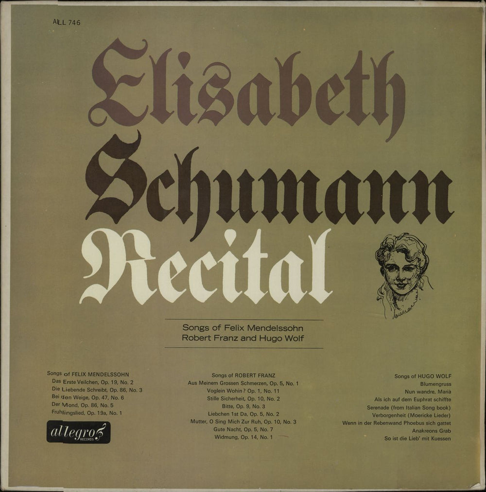 Various-Classical & Orchestral Songs Of Felix Mendelssohn Robert Franz And Hugo Wolf UK vinyl LP album (LP record) ALL746