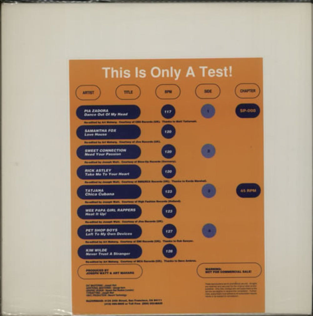 Various-Dance This Is Only A Test! US Promo 12" vinyl single (12 inch record / Maxi-single) SP-008