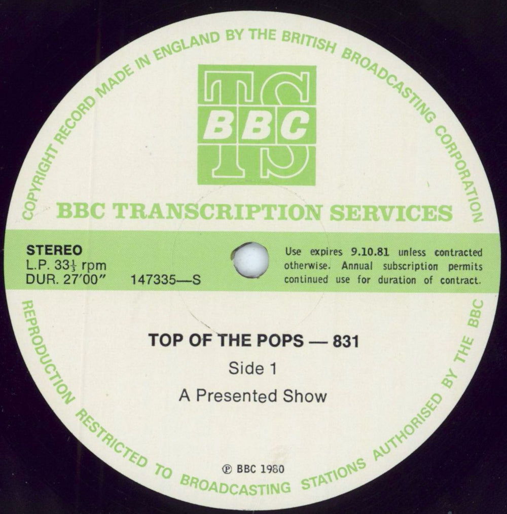 Various-Pop Top Of The Pops 831 UK Promo vinyl LP album (LP record) 147335/36-S