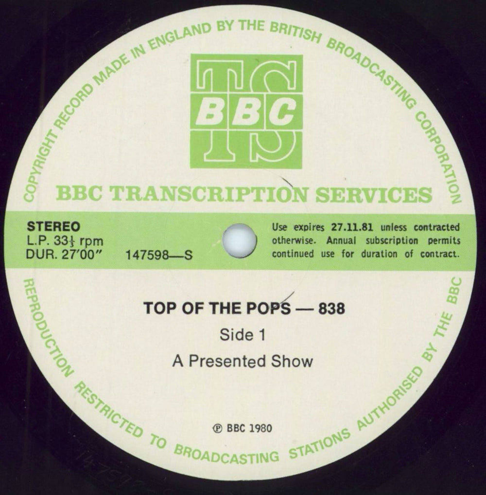 Various-Pop Top Of The Pops 838 UK Promo vinyl LP album (LP record) 147598/99-S