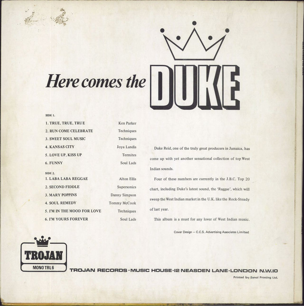 Various-Reggae & Ska Here Comes The Duke UK vinyl LP album (LP record)