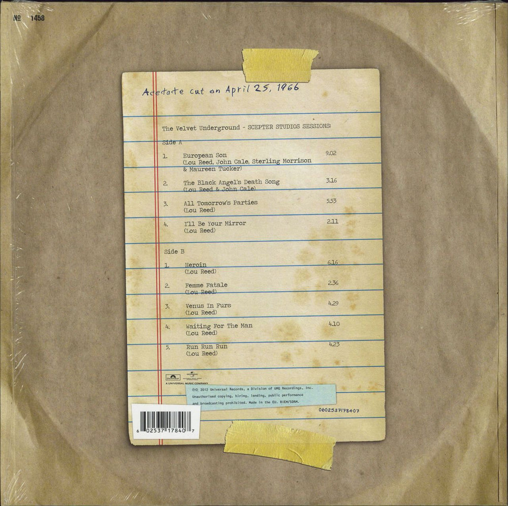 Velvet Underground Scepter Studios Sessions - RSD13 - Numbered + Shrink UK vinyl LP album (LP record) 602537178407