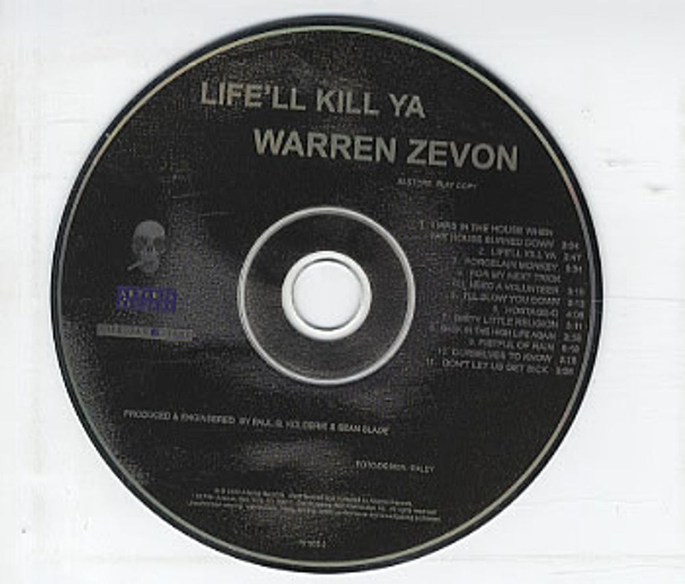 Warren Zevon Life'll Kill Ya US Promo CD album (CDLP) 751003-2