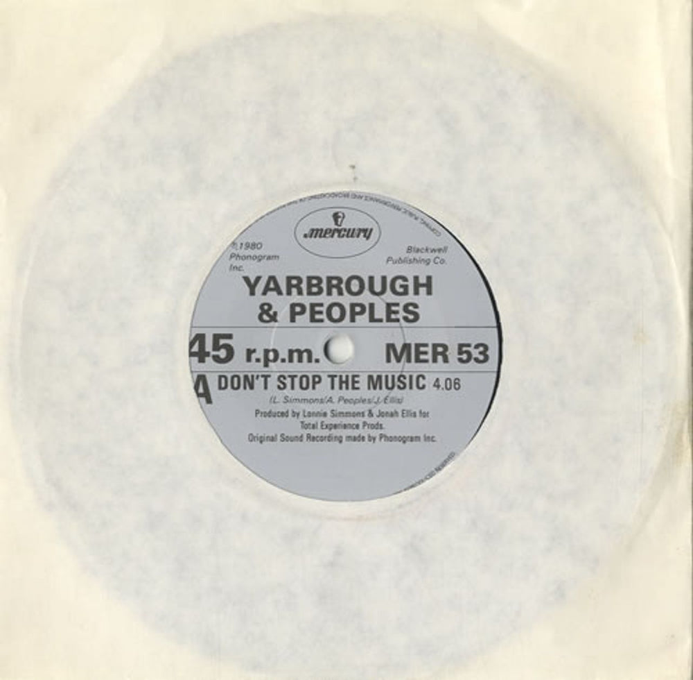 Yarbrough & Peoples Don't Stop The Music - solid UK 7" vinyl single (7 inch record / 45) MER53