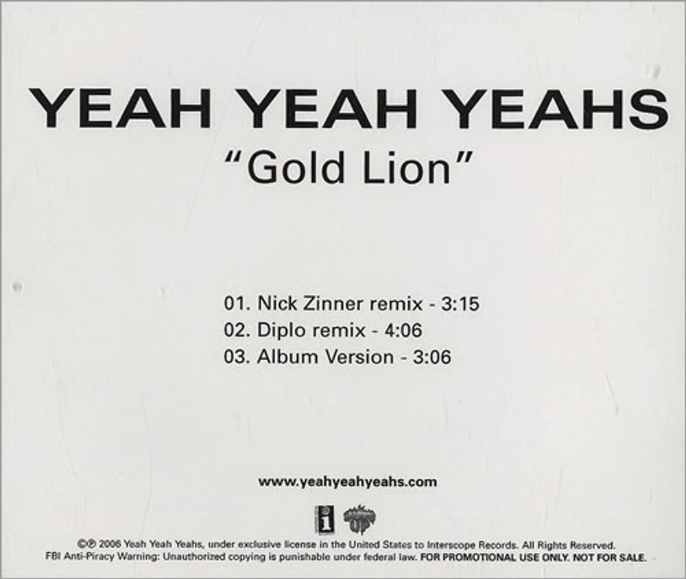 Yeah Yeah Yeahs Golden Lion US Promo CD-R acetate CD-R ACETATE