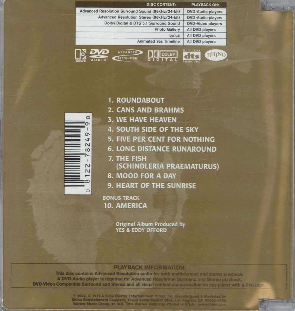 Yes Fragile US DVD-Audio disc 081227824990