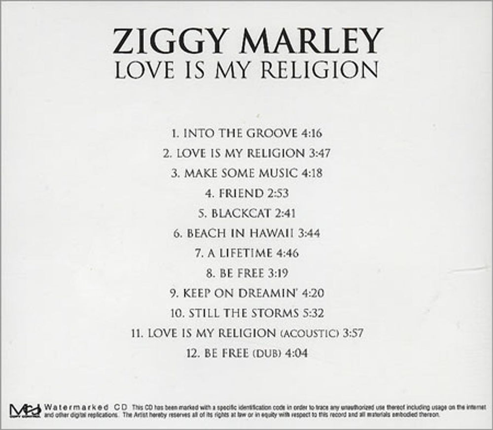 Ziggy Marley Love Is My Religion US CD-R acetate CDR ACETATE